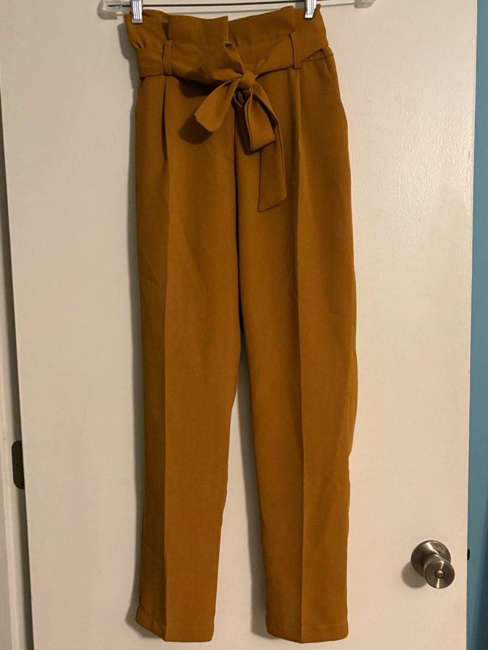 High-Waist Paperbag Tie-Waist Pants - Mustard